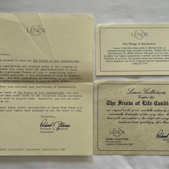 Lenox - Fruits of Life Candlesticks Fine China 24k Trim in Box With COA - Picture 6 of 9